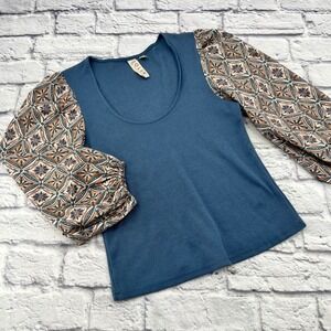 Dolan Left Coast Collection Blue Ribbed Puff Sleeve Blouse Womens Size S